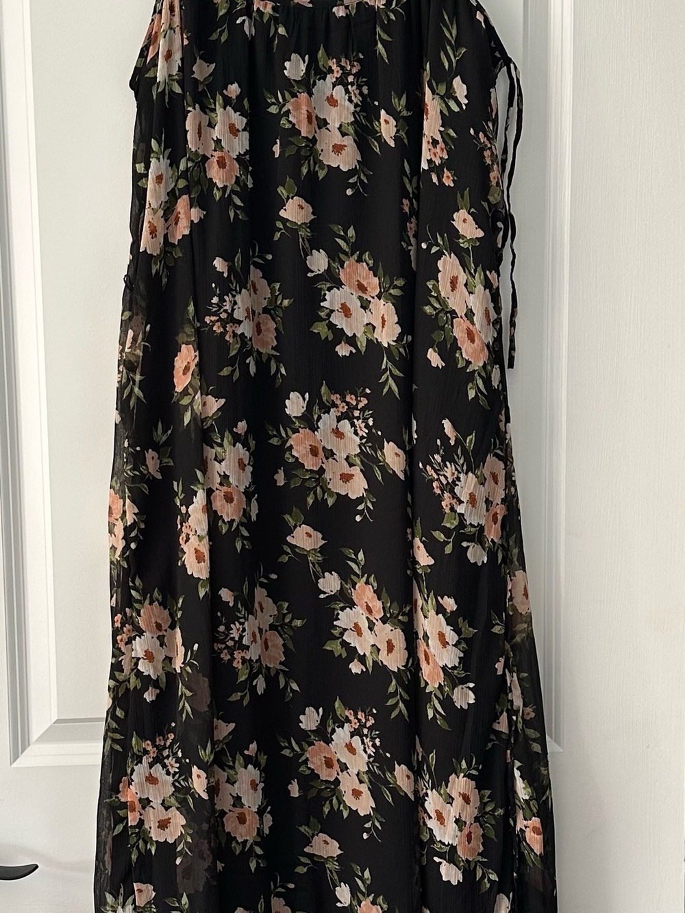 Old Navy Black Maxi Dress with Peach Floral Print